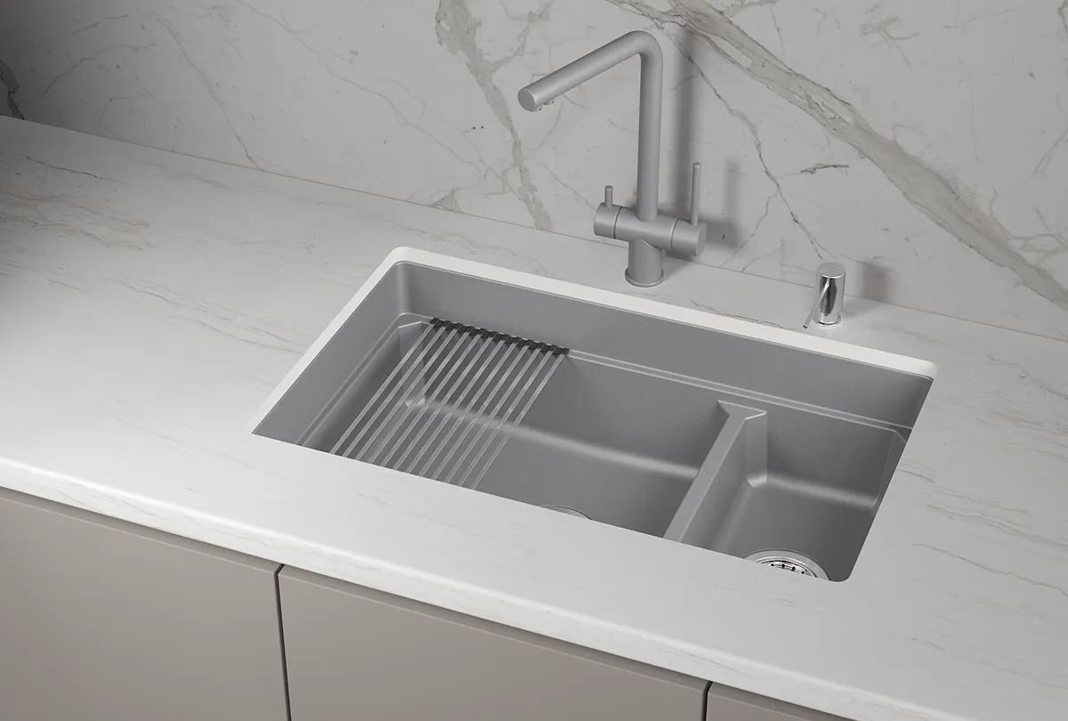 KS-7304iU, АЛЮМИНИУМ, кухонная мойка, кварц