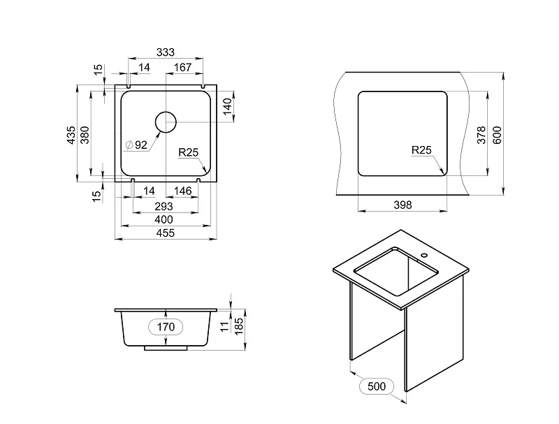 3801, АЛЮМИНИУМ, кухонная мойка, кварц