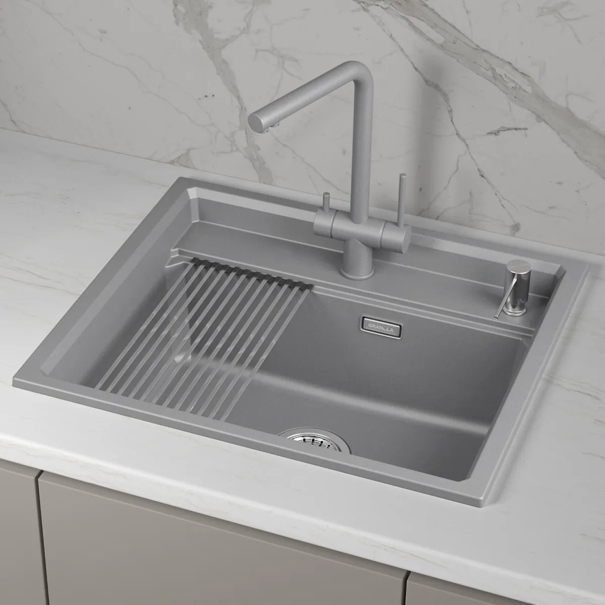 KS-6003i, АЛЮМИНИУМ, кухонная мойка, кварц